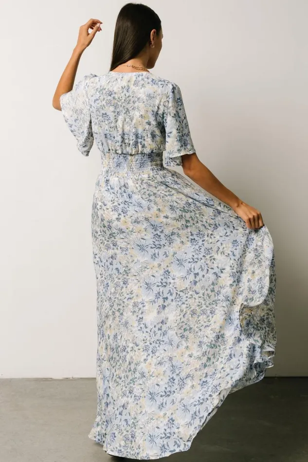 Women Verona Smocked Maxi Dress White Blue Print Baltic Born Maxi Dresses Women Verona Smocked Maxi Dress White Blue Print Baltic Born Maxi Dresses