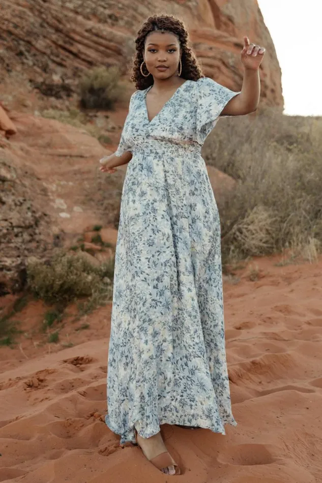 Women Verona Smocked Maxi Dress White Blue Print Baltic Born Maxi Dresses Women Verona Smocked Maxi Dress White Blue Print Baltic Born Maxi Dresses