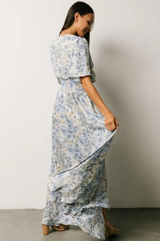 Women Verona Smocked Maxi Dress White Blue Print Baltic Born Maxi Dresses Women Verona Smocked Maxi Dress White Blue Print Baltic Born Maxi Dresses