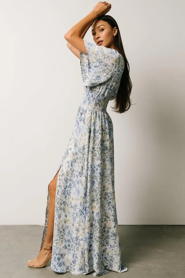 Women Verona Smocked Maxi Dress White Blue Print Baltic Born Maxi Dresses Women Verona Smocked Maxi Dress White Blue Print Baltic Born Maxi Dresses