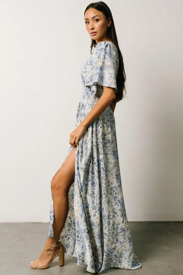 Women Verona Smocked Maxi Dress White Blue Print Baltic Born Maxi Dresses Women Verona Smocked Maxi Dress White Blue Print Baltic Born Maxi Dresses