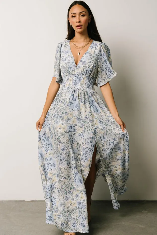 Women Verona Smocked Maxi Dress White Blue Print Baltic Born Maxi Dresses Women Verona Smocked Maxi Dress White Blue Print Baltic Born Maxi Dresses