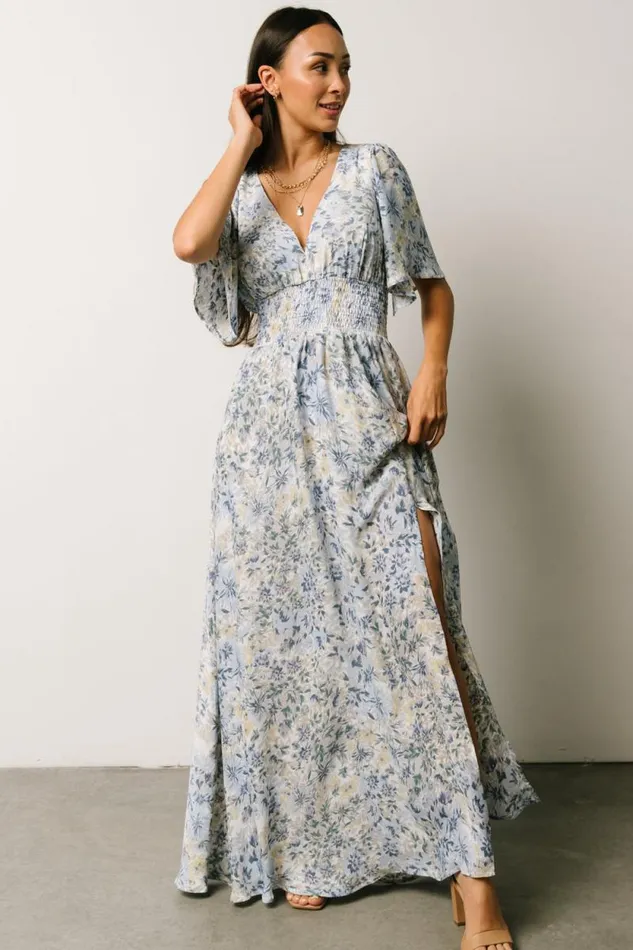 Women Verona Smocked Maxi Dress White Blue Print Baltic Born Maxi Dresses Women Verona Smocked Maxi Dress White Blue Print Baltic Born Maxi Dresses
