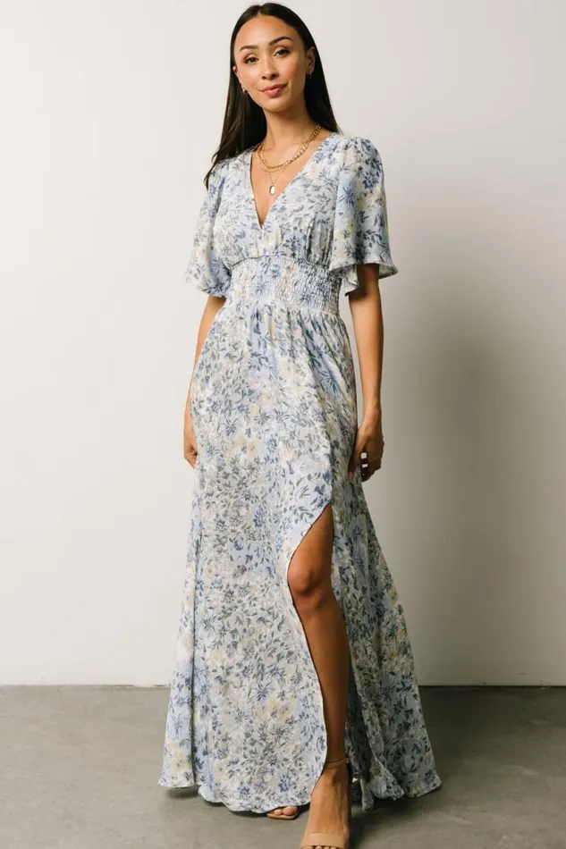 Women Verona Smocked Maxi Dress White Blue Print Baltic Born Maxi Dresses Women Verona Smocked Maxi Dress White Blue Print Baltic Born Maxi Dresses