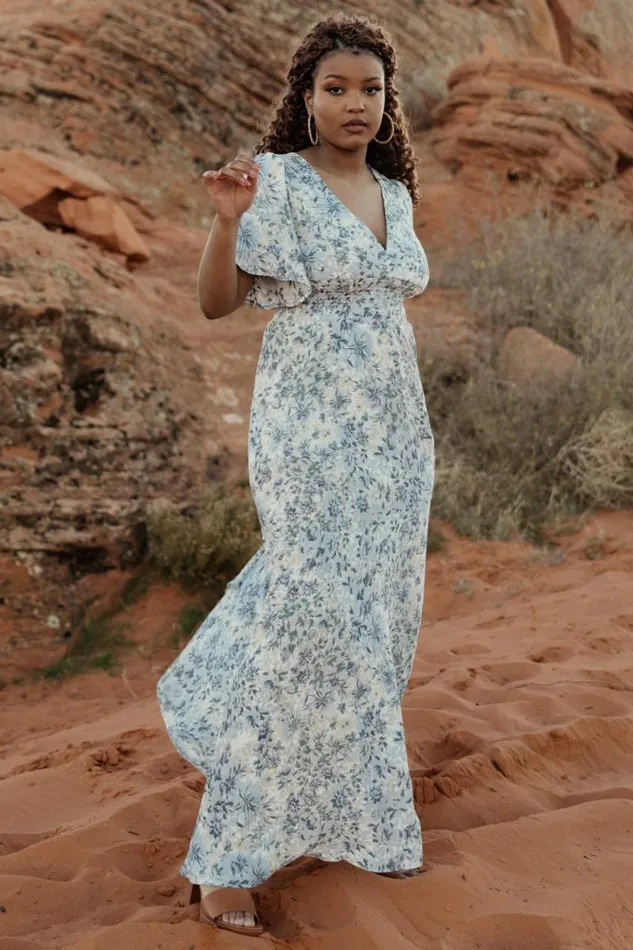 Women Verona Smocked Maxi Dress White Blue Print Baltic Born Maxi Dresses Women Verona Smocked Maxi Dress White Blue Print Baltic Born Maxi Dresses