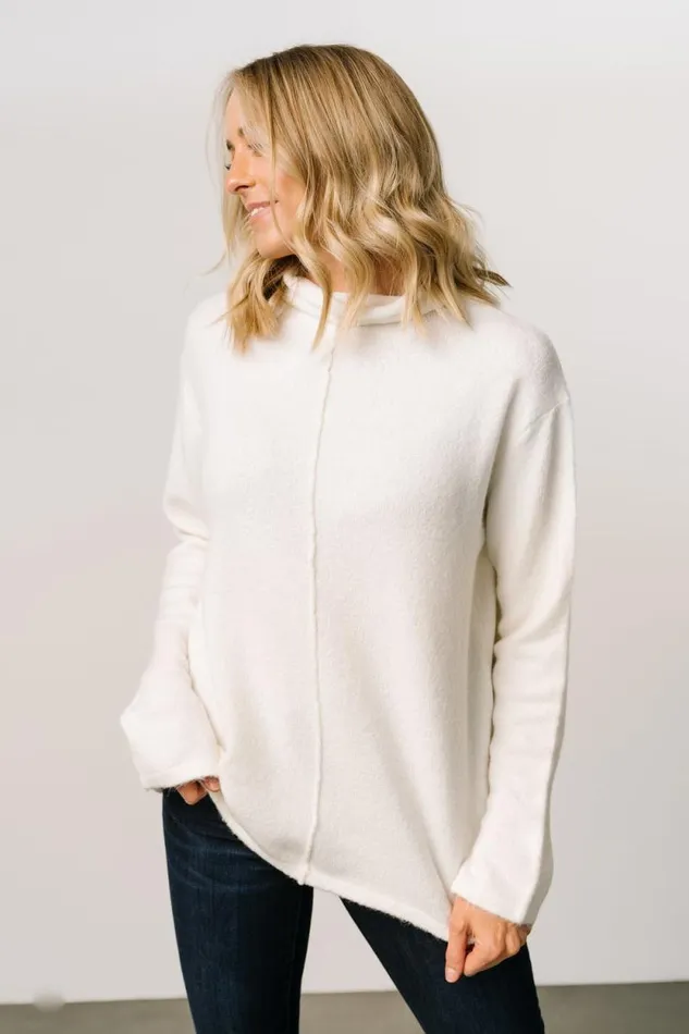 Women Vila Mock Neck Knit Sweater Cream Baltic Born Sweaters