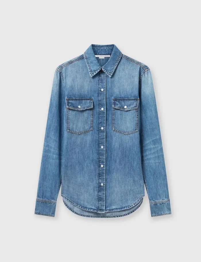 Women Vintage Wash Denim Shirt Blue Stella McCartney Shirts And Tops