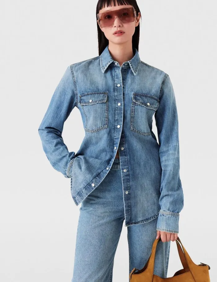 Women Vintage Wash Denim Shirt Blue Stella McCartney Shirts And Tops Women Vintage Wash Denim Shirt Blue Stella McCartney Shirts And Tops