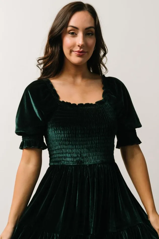 Women Vivaldi Smocked Velvet Midi Dress Dark Green Baltic Born Midi Dresses Women Vivaldi Smocked Velvet Midi Dress Dark Green Baltic Born Midi Dresses
