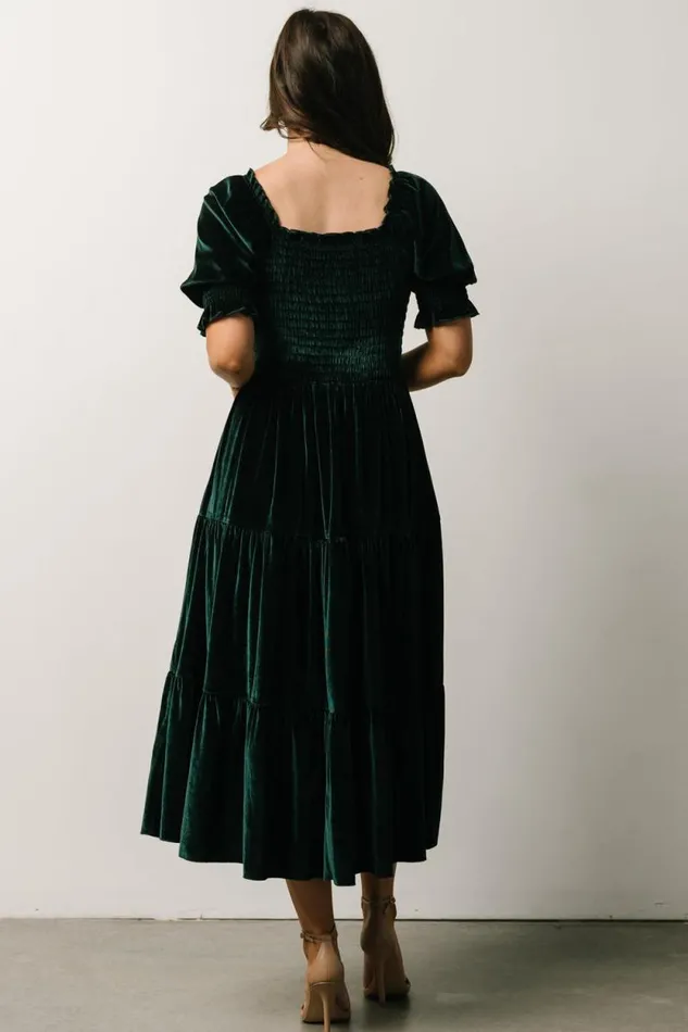 Women Vivaldi Smocked Velvet Midi Dress Dark Green Baltic Born Midi Dresses Women Vivaldi Smocked Velvet Midi Dress Dark Green Baltic Born Midi Dresses