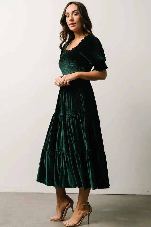 Women Vivaldi Smocked Velvet Midi Dress Dark Green Baltic Born Midi Dresses Women Vivaldi Smocked Velvet Midi Dress Dark Green Baltic Born Midi Dresses
