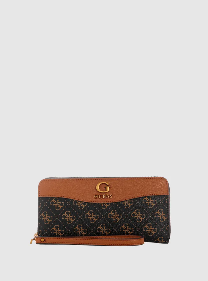 Women Wallets GUESS Brown Logo Nell Large Wallet