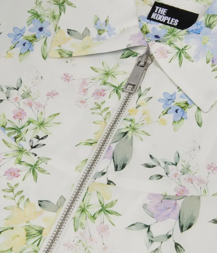 Women White And Blue Floral Print Shirt With Zipper THE KOOPLES Blouses and Shirts Women White And Blue Floral Print Shirt With Zipper THE KOOPLES Blouses and Shirts