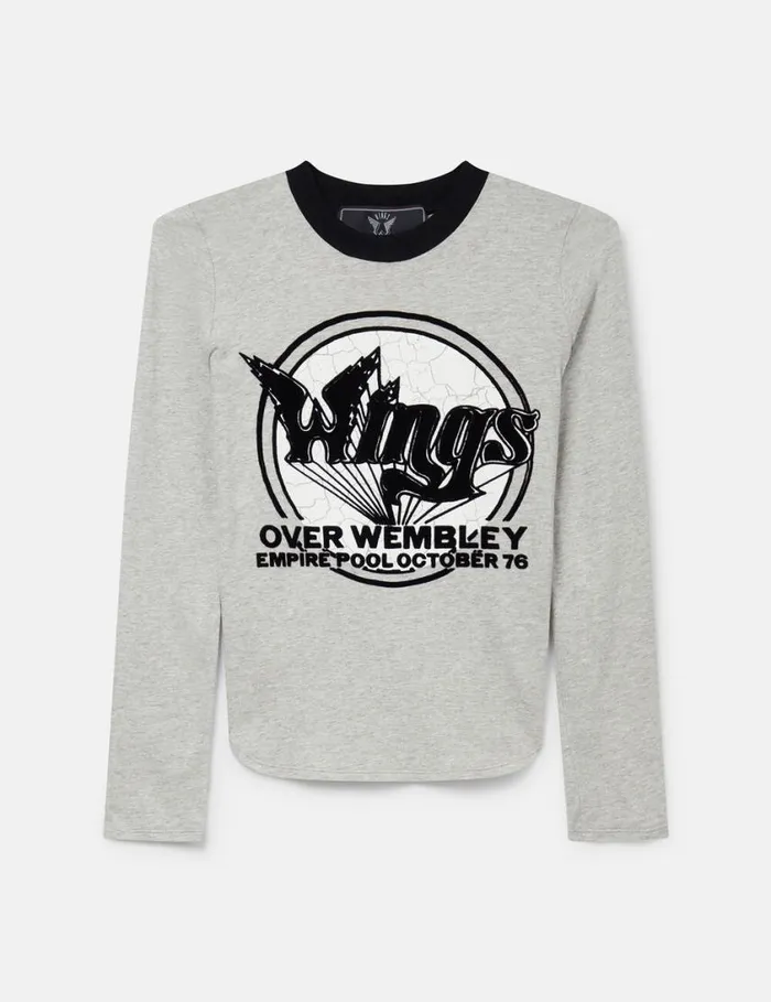 Women Wings Graphic LongSleeved Cotton Top Light Grey Melange Stella McCartney Sweatshirts And TShirts