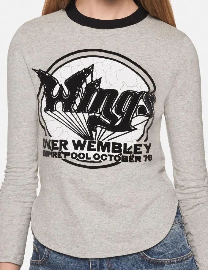 Women Wings Graphic LongSleeved Cotton Top Light Grey Melange Stella McCartney Sweatshirts And TShirts Women Wings Graphic LongSleeved Cotton Top Light Grey Melange Stella McCartney Sweatshirts And TShirts