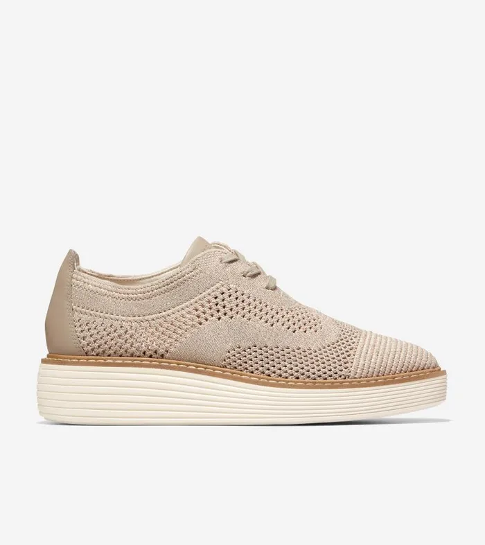 Women Women039s riginalGrand Stitchlite Platform Wingtip Oxfords Beige Cole Haan Oxfords