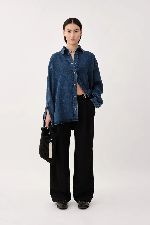 Women Wonhundred Loretta Tencel Mid Blue Shirts and Blouses