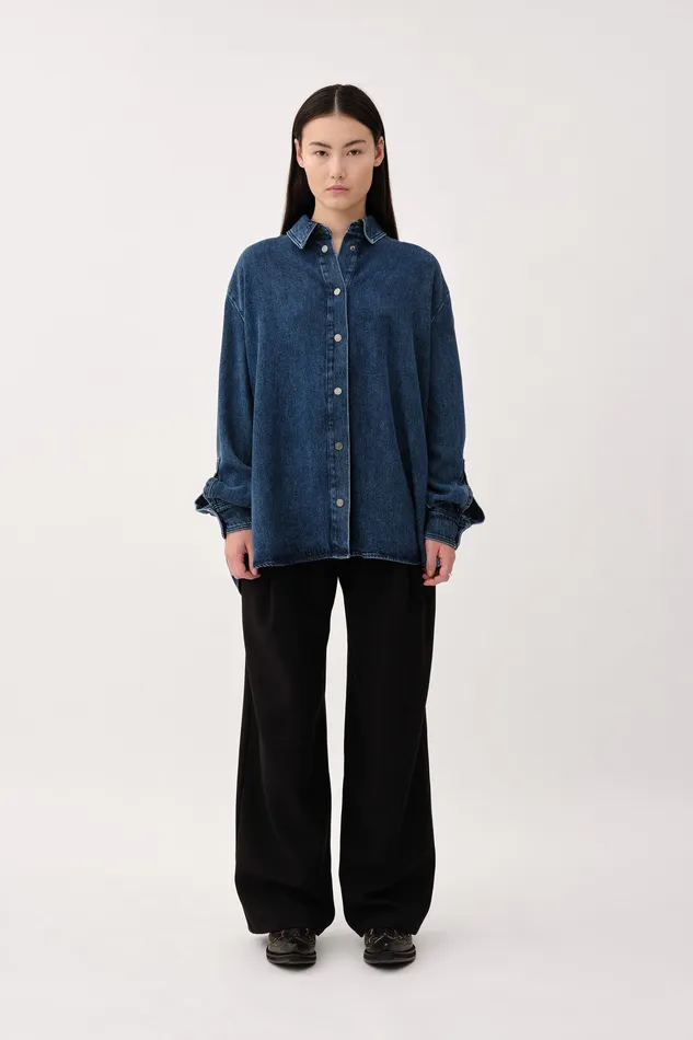 Women Wonhundred Loretta Tencel Mid Blue Shirts and Blouses