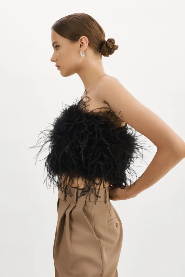 Women ZAINA Feather Bustier Black LAMARQUE Tops Women ZAINA Feather Bustier Black LAMARQUE Tops