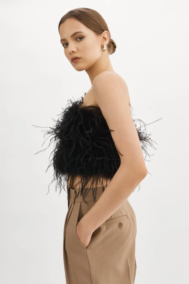 Women ZAINA Feather Bustier Black LAMARQUE Tops Women ZAINA Feather Bustier Black LAMARQUE Tops