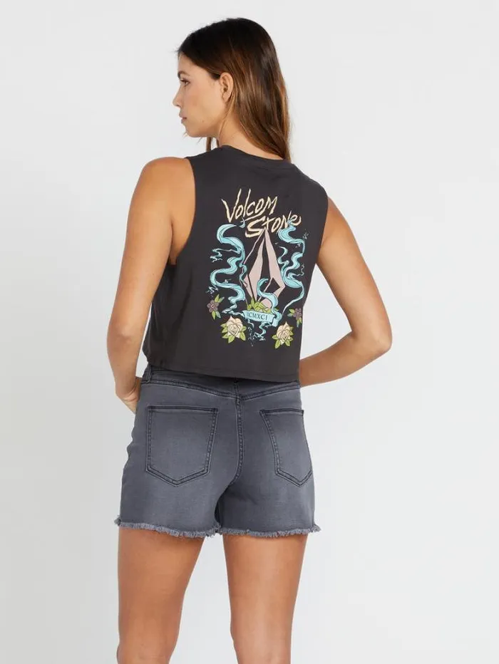 Womens Bottoms Volcom Stone Step Hirise Denim Shorts 8211 Vintage Black