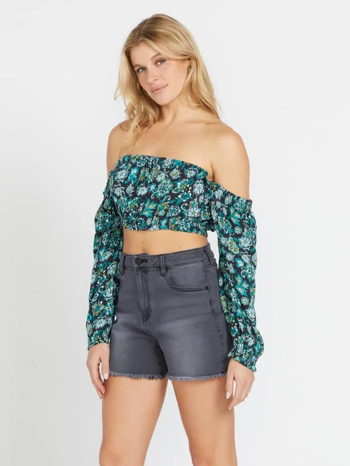 Womens Bottoms Volcom Stone Step Hirise Denim Shorts 8211 Vintage Black