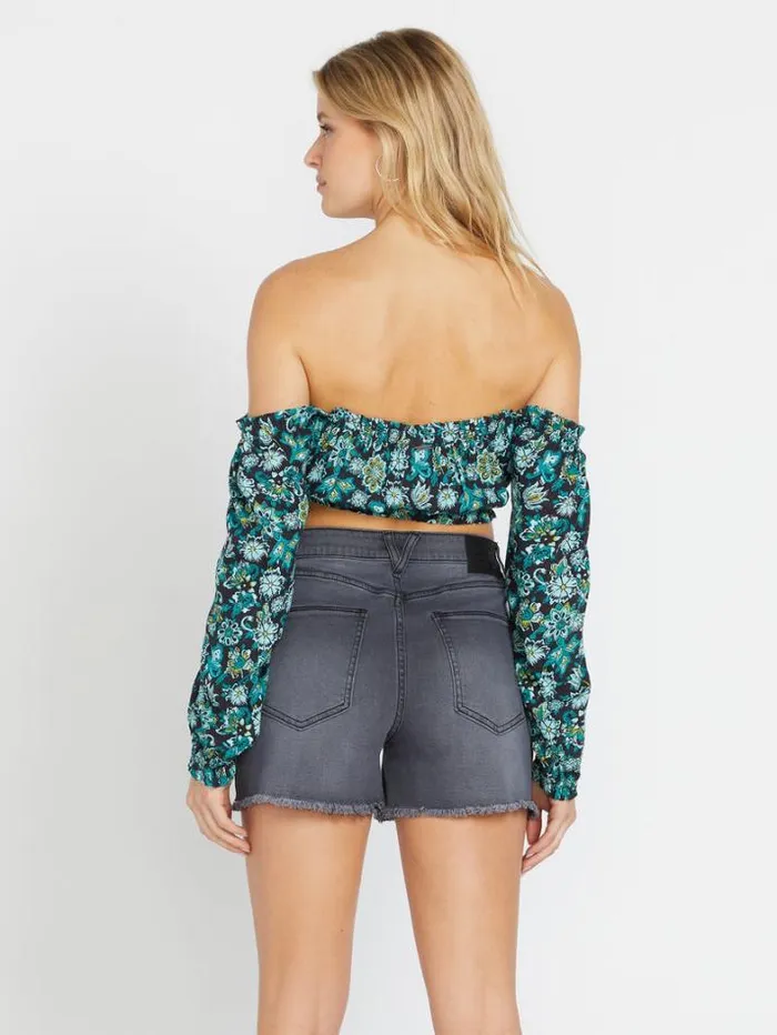 Womens Bottoms Volcom Stone Step Hirise Denim Shorts 8211 Vintage Black