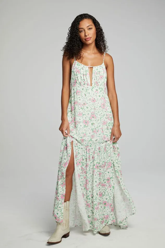 Womens Dresses Chaser Brand Seren Maxi Dress 8211 Grass Daisy Floral