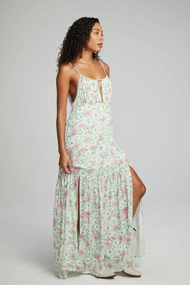 Womens Dresses Chaser Brand Seren Maxi Dress 8211 Grass Daisy Floral
