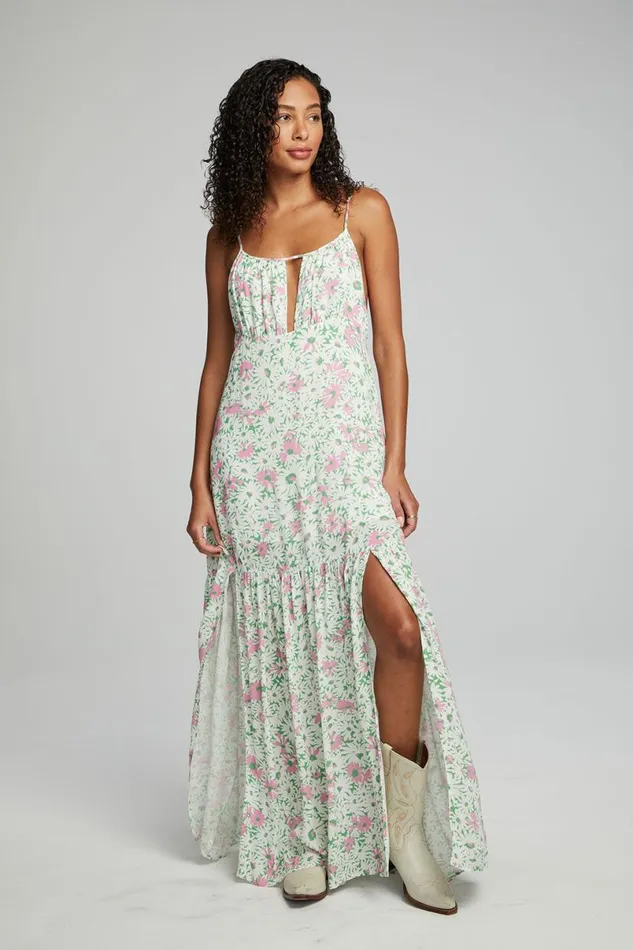 Womens Dresses Chaser Brand Seren Maxi Dress 8211 Grass Daisy Floral