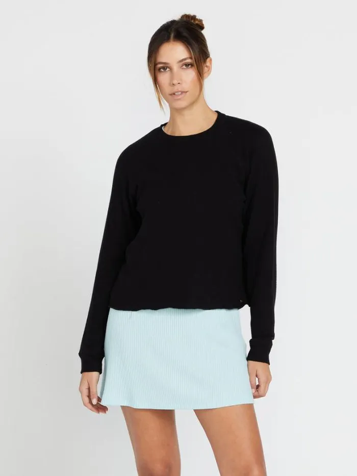 Womens Hoodies and Sweatshirts Volcom Lived In Lounge Crew Sweatshirt 8211 Black