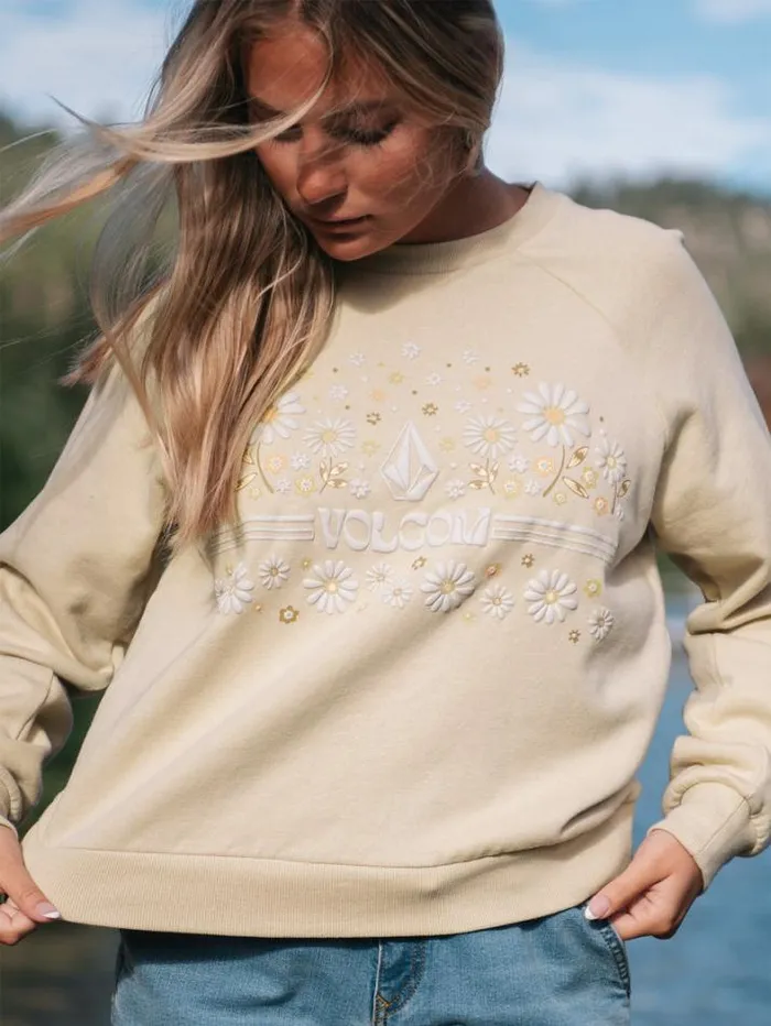 Womens Hoodies and Sweatshirts Volcom Truly Deal Crew Sweatshirt 8211 Khaki