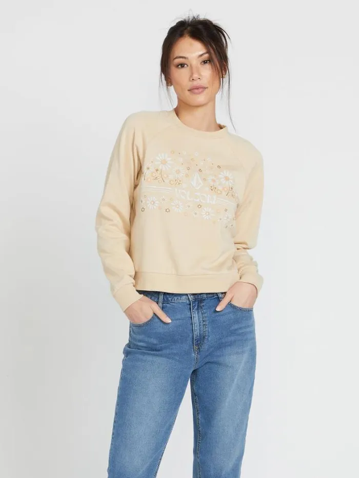 Womens Hoodies and Sweatshirts Volcom Truly Deal Crew Sweatshirt 8211 Khaki