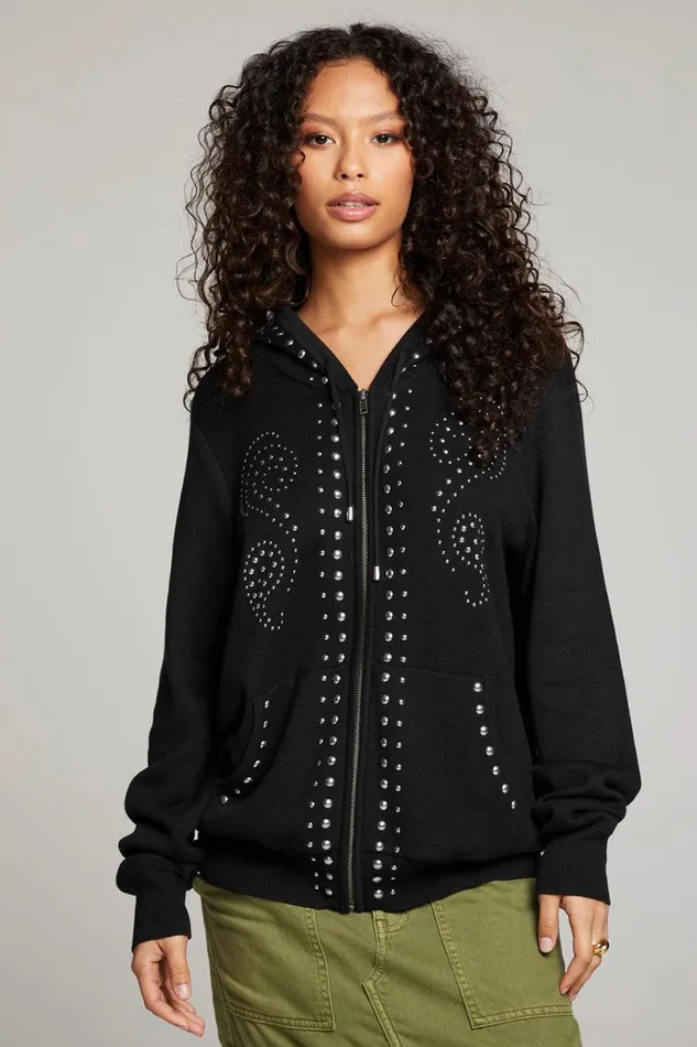 Womens Outerwear Chaser Brand Studded Zip Up Hoodie