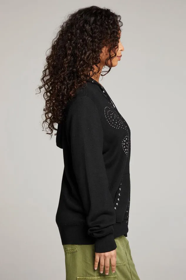 Womens Outerwear Chaser Brand Studded Zip Up Hoodie