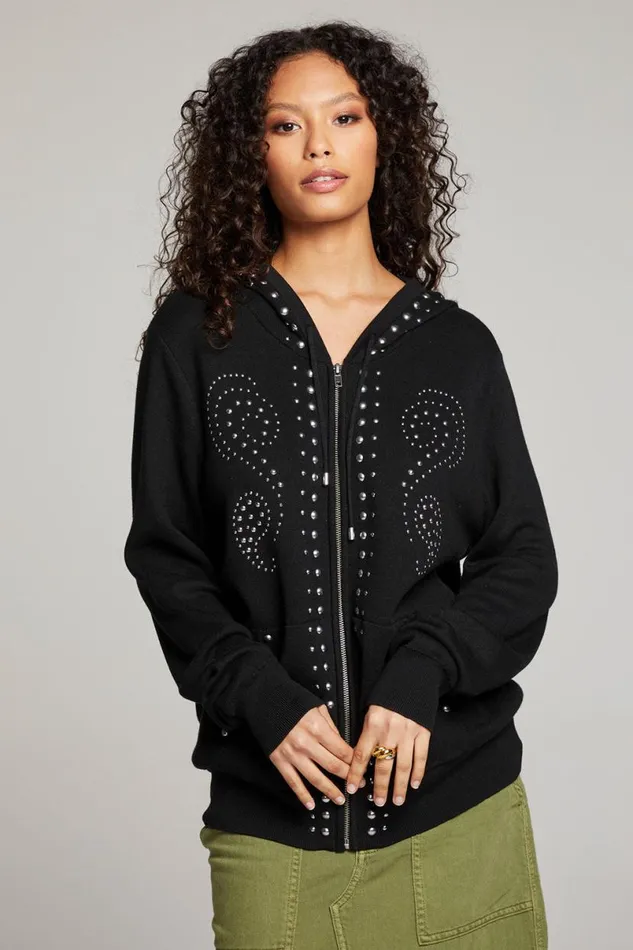 Womens Outerwear Chaser Brand Studded Zip Up Hoodie