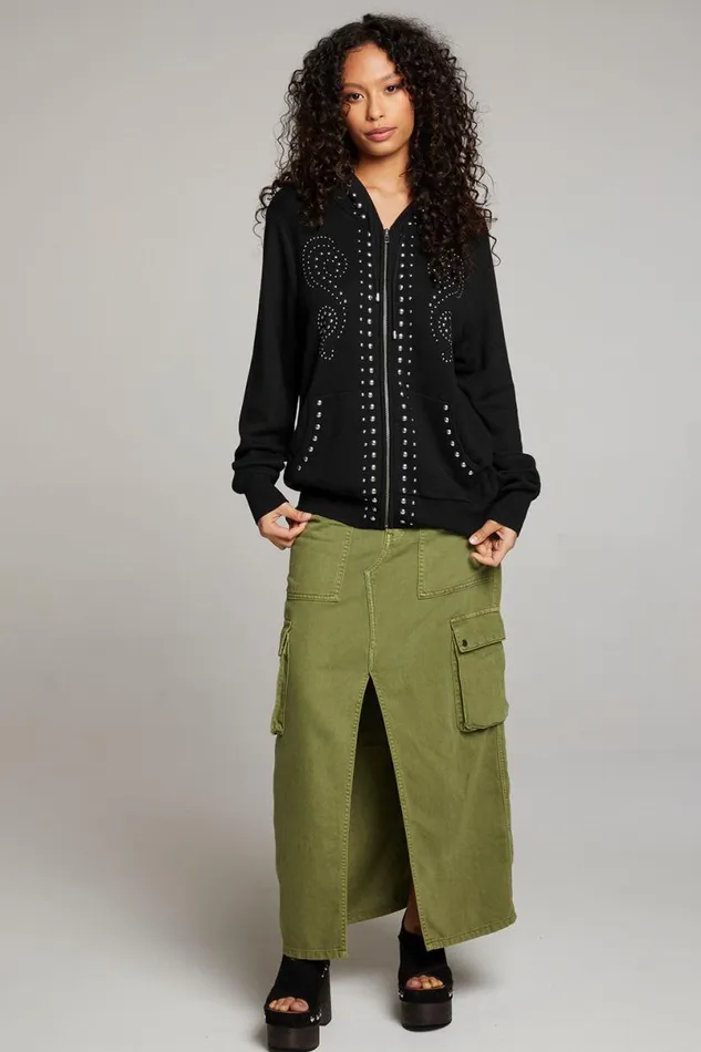 Womens Outerwear Chaser Brand Studded Zip Up Hoodie