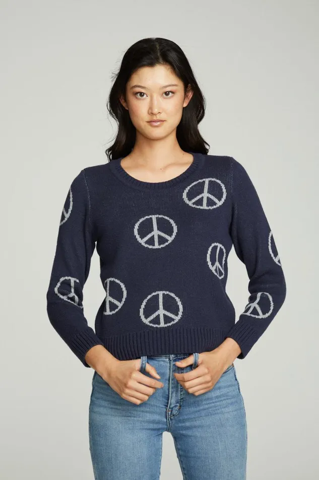 Womens Tops Chaser Brand 034All Over Peace034 Intarsia Sweater