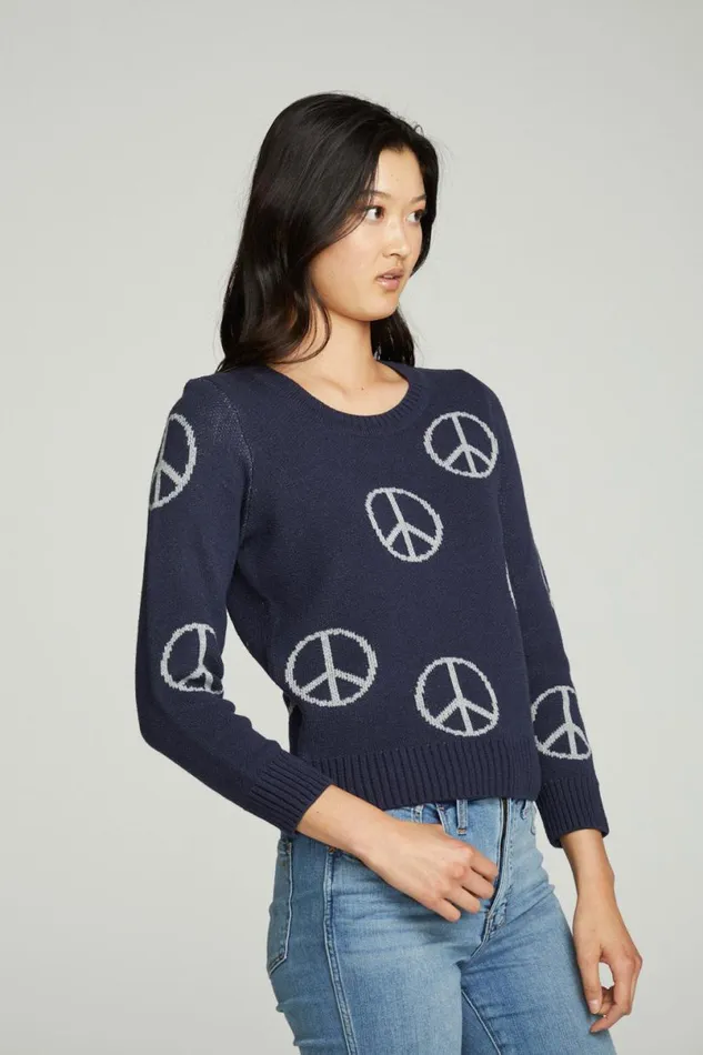 Womens Tops Chaser Brand 034All Over Peace034 Intarsia Sweater