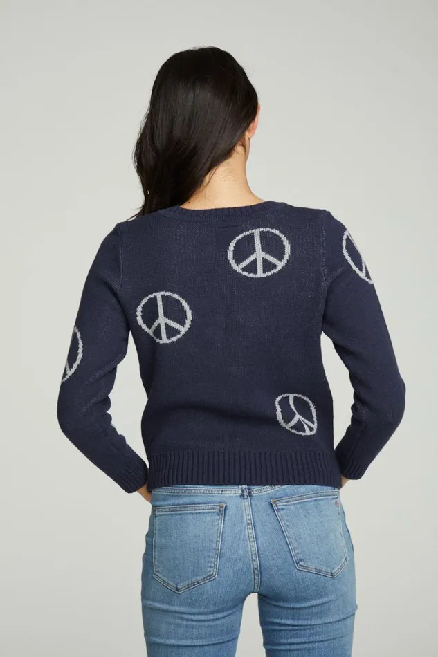 Womens Tops Chaser Brand 034All Over Peace034 Intarsia Sweater