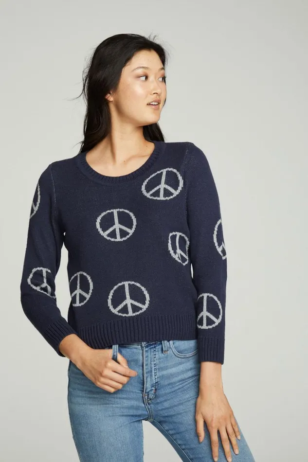 Womens Tops Chaser Brand 034All Over Peace034 Intarsia Sweater