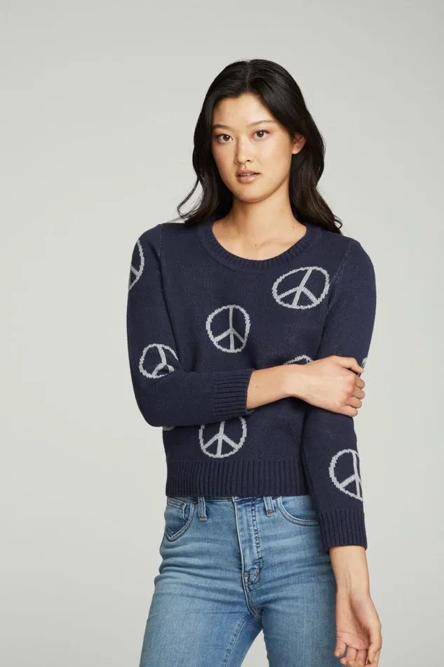 Womens Tops Chaser Brand 034All Over Peace034 Intarsia Sweater