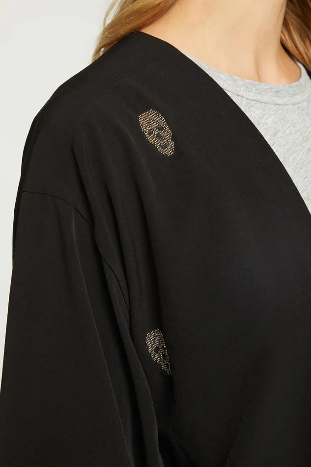 Womens Tops Chaser Brand Beaded Skulls Open Bed Jacket