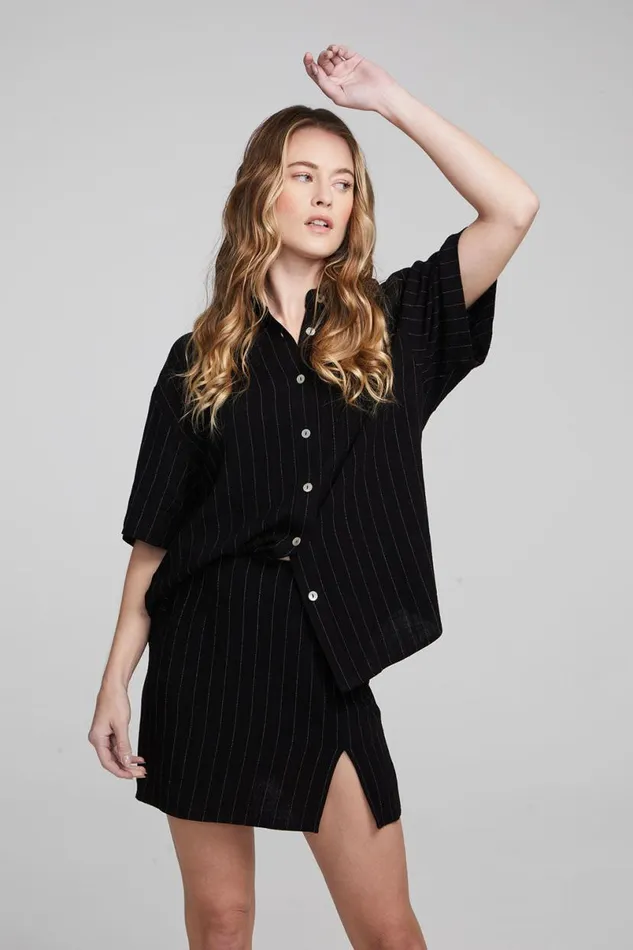Womens Tops Chaser Brand Bocelli Beverly Pinstripe Button Down