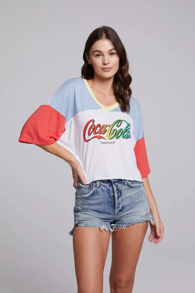 Womens Tops Chaser Brand CocaCola Rainbow Logo Levi Tee