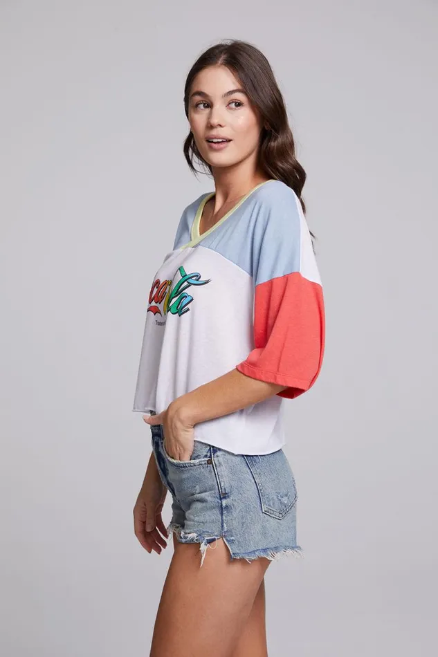 Womens Tops Chaser Brand CocaCola Rainbow Logo Levi Tee