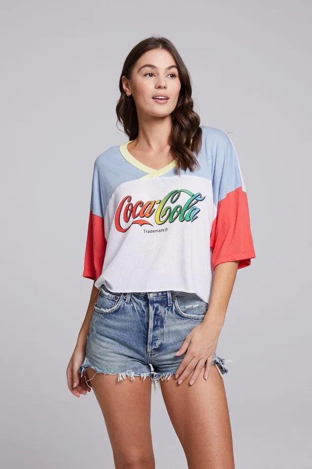 Womens Tops Chaser Brand CocaCola Rainbow Logo Levi Tee