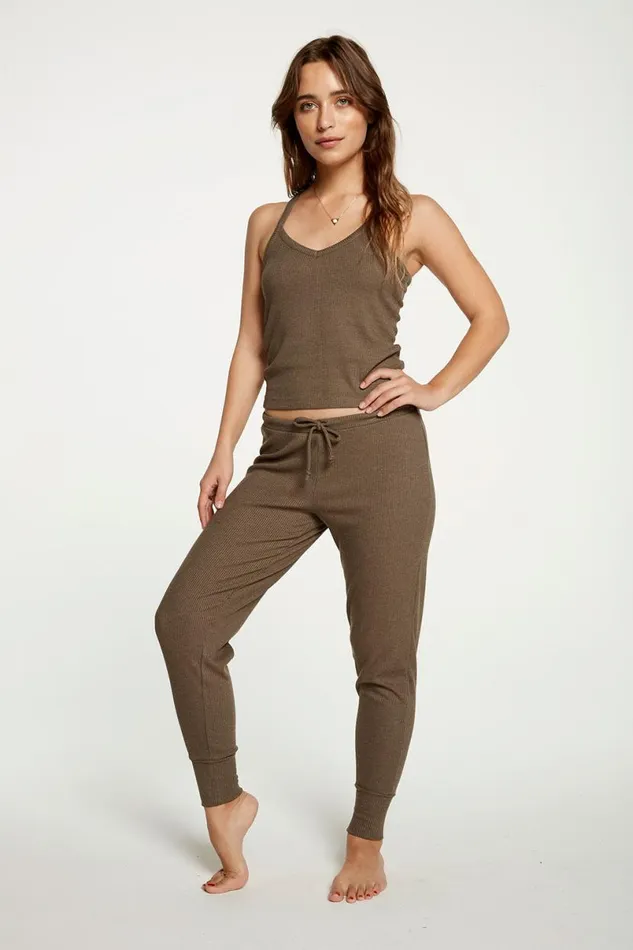Womens Tops Chaser Brand Cozy Rib Cropped Double V Cami