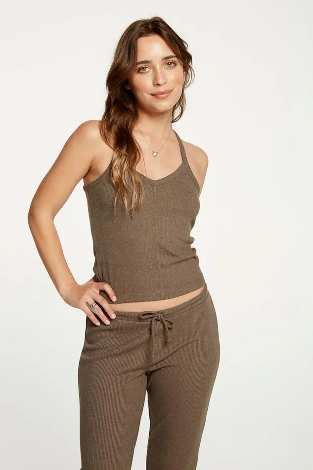 Womens Tops Chaser Brand Cozy Rib Cropped Double V Cami