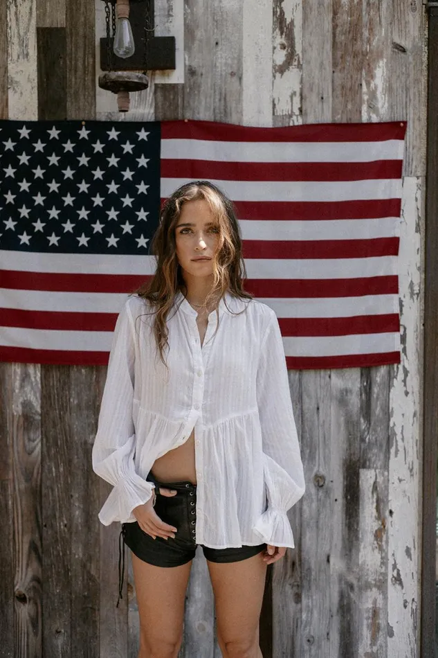 Womens Tops Chaser Brand Dolphin White Button Down